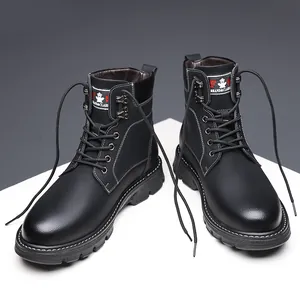 Bottines Martin noires classiques pour hommes avec coutures blanches et semelles