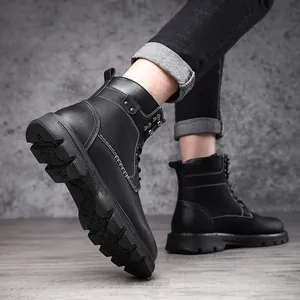Bottes Martin en cuir noir pour hommes, style de travail britannique classique et élégant