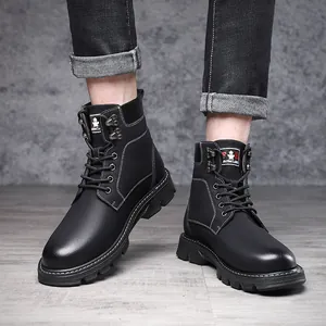 Bottines Martin noires classiques pour hommes avec surpiqûres blanches