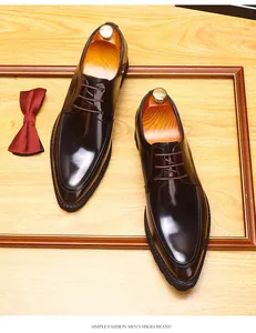 Dark brown leather business Derby shoes with polished finish and thick soles