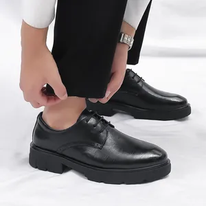 Men's black leather elevator dress shoes with textured finish for business formal wear