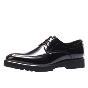 Elegant men's shiny soft leather Derby shoes with thick platform soles for formal business wear.
