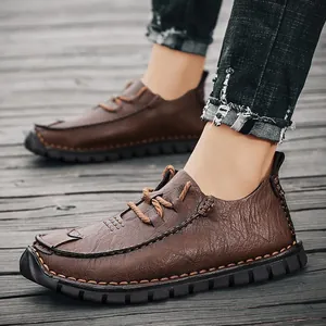 Premium bruine casual leren loafers voor heren in grote maten, ideaal voor buiten