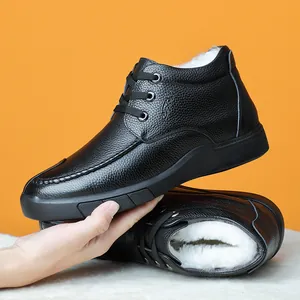 Herren Rindsleder Schneestiefel Mit Australischer Wolle Gefüttert Winter Warm Rutschfeste Gummisohle Lässige Schnürschuhe