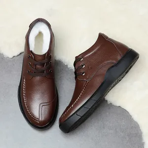 Warme Herren-Winterstiefel aus echtem Leder mit dickem Fellfutter und Schnürung