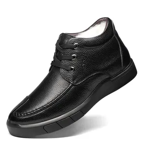 Herren Winterstiefel aus echtem Leder mit dickem warmem Wollfutter und rutschfester Sohle