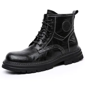 Bottines classiques en cuir noir pour hommes, bottes de travail d'hiver style anglais