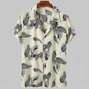 Men's Hawaiian Beach Shirt Palm Leaf Print Short Sleeve Lapel Collar Casual Summer Vacation Tropical Style Button Down Top