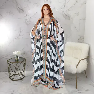 Eleganter transparenter Chiffon Kaftan mit V-Ausschnitt und böhmischen Mustern