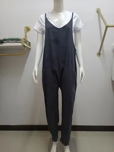 Damen Jumpsuit Übergröße Dunkelgrau Ärmellos mit verstellbaren Trägern und Seitentaschen