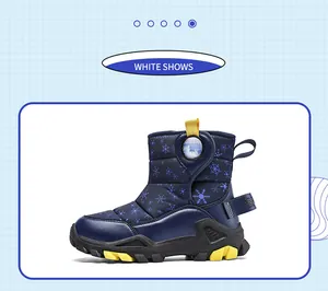Strapazierfähige marineblaue hohe Kinder-Schneestiefel mit Schneeflocken und gelber Sohle