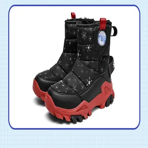 Hochwertige wasserdichte Kinder-Schneestiefel mit Schneeflockenmuster und roten Sohlen