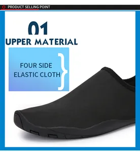 Dettaglio delle scarpe da scoglio nere che mostra il materiale elastico della tomaia