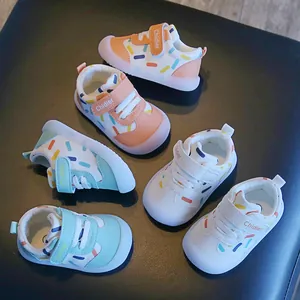 Colorful leather toddler walking shoes with soft soles for boys and girls