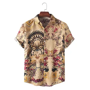 Stylish ethnic tribal print short sleeve men's shirt featuring a classic collar design
