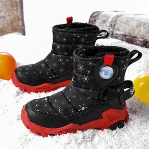 Kinder-Schneestiefel mit Schneeflockenmuster, warmem Futter und rutschfester roter Sohle