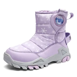 Warme lila Winterstiefel für Kinder mit Schneeflockenmustern und rutschfesten Sohlen