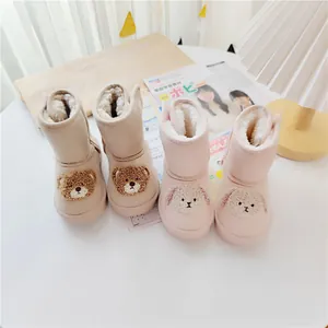 Warm and cozy cartoon bear and rabbit winter snow boots for toddlers with velcro strap