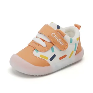 Breathable faux leather toddler walking shoes with soft non-slip soles for boys and girls
