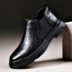 Klassieke zwarte Chelsea-boots voor heren in retro Britse stijl met warme fleecevoering
