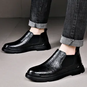 Stijlvolle Britse heren zwarte hoge leren Chelsea boots met elastisch instap ontwerp