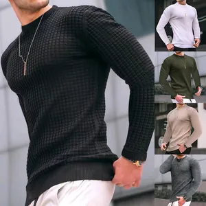 Felpa da Uomo in Maglia a Nido d'Ape Girocollo a Maniche Lunghe Pullover a Griglia Vestibilità Comoda Casual Alla Moda