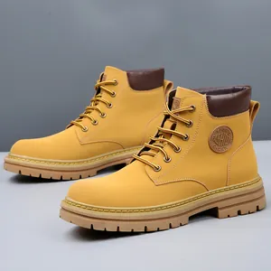 Heren Runderleer Work Boots Britse Stijl Martin Boots Herfst Winter Geel Outdoor Warm Gevoerde Antislip Laarzen