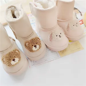 Kids Cartoon Snow Boots Thickened Warm Faux Fur Lined Suede Velcro Shoes Winter Boots For Boys Girls