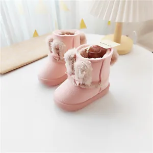 Stivali da neve rosa per bambini con orecchie di coniglio in morbido peluche
