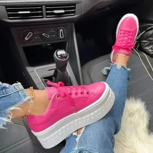 Sneaker Platform da Donna in Pelle PU Suola Spessa Scarpe Casual Punta Arrotondata Stringate Sportive per Primavera Autunno