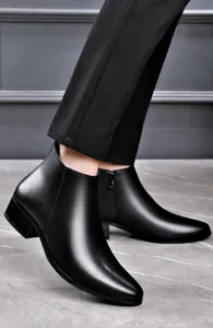 Eleganti stivaletti Chelsea da uomo in vera pelle nera con comoda cerniera laterale