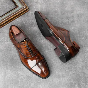 Heren Toplaag Rundleer Gepolijst Leer Nette Schoenen Britse Stijl Cap-Toe Oxford Zakelijke Schoenen Formele Uniform Schoenen