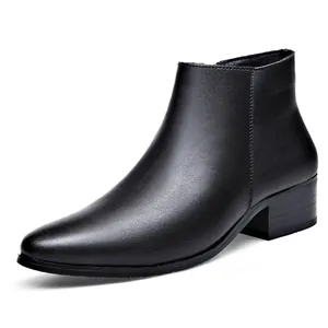 Classic black genuine leather men's ankle boots with a minimalist British Chelsea style design