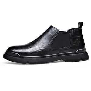 Klassische schwarze Leder-Chelsea-Boots für Herren mit elastischen Einsätzen