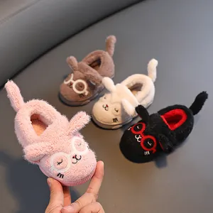Kinder Winter Baumwollhausschuhe Warm Kunstpelz Plüsch Vollschuhe Cartoon Katze Design Brille 3D Ohren Für Kleinkinder Jungen Mädchen