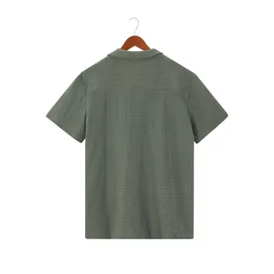 Rear view of minimalist green waffle texture short sleeve shirt for men summer