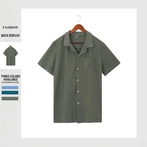 Chemise classique à manches courtes en maille gaufrée vert armée pour hommes
