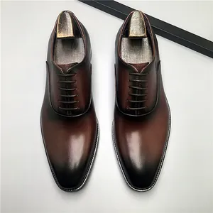 Eleganti scarpe da uomo in pelle marrone sfumata con punta quadrata per affari