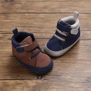 Chaussures de Marche Montantes en Toile pour Bébé Semelle Souple Antidérapante Respirante à Fermeture Auto-agrippante