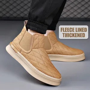 Men's quilted leather Chelsea boots with thick sole for autumn and winter warmth