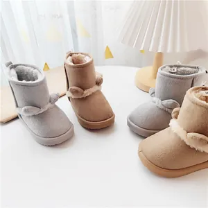 Warme Winter-Schneestiefel für Kinder mit süßen Bärenohren in Grau und Hellbraun