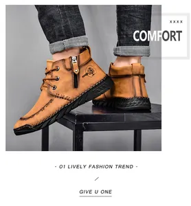 Side view of men's mid-top Martin boots featuring side zipper and durable non-slip sole