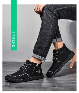 Stylish black mid-cut Martin boots for men with zipper detail and outdoor non-slip sole
