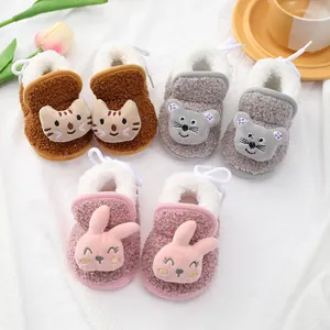 Schattige Cartoon Baby Loopschoentjes Winter Warme Koraalvlies Antislip Zachte Zool Peuterschoenen Voor Baby's