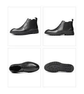 Vue multi-angle de bottines Chelsea en cuir noir pour hommes avec détails richelieu