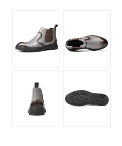 Vues détaillées sous quatre angles de bottines Chelsea vintage en cuir pour hommes