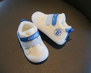 Winter toddler walking shoes with warm white fleece lining and anti-slip soft soles