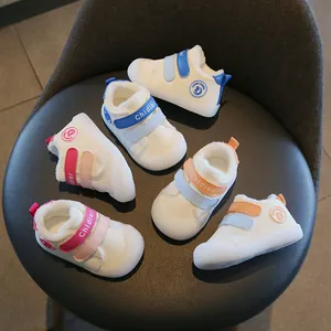 Infant Toddler Winter Warm Fleece Lined Walking Shoes Faux Leather Soft Sole Anti-Slip First Walkers Hook and Loop Fastener Shoes