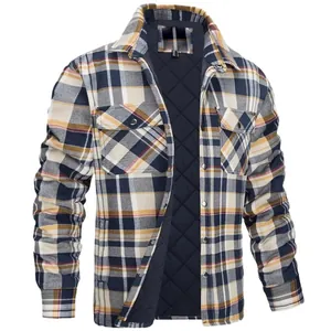 Veste Chemise à Carreaux Décontractée pour Hommes Manches Longues Col Rabattu Boutonné Matelassé Streetwear