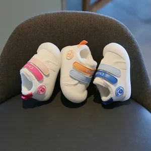 Soft leather winter baby walking shoes with warm fleece lining and non-slip soles